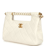 Chanel Pearl Top Handle Small Shopping Bag White Shiny Lambskin Brushed Gold Hardware - Thumbnail View 5