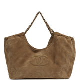 Chanel Large CC Cabas Hobo Bag Dark Beige Suede Gold Hardware - Thumbnail View 1