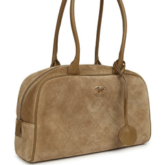 Chanel Small "Perfect Bowling" Bag Dark Beige Suede Gold Hardware
