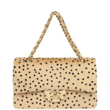 Chanel "Cheetah Print" Medium Flap Bag Light Beige Calf Hair and Black Lambskin Gold Hardware - Thumbnail View 7