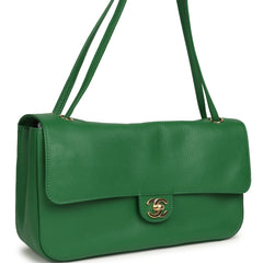 Chanel Maxi "Souplissimo" Small Flap Bag Green Grained Calfskin Gold Hardware