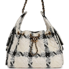 Chanel Small 25 Hobo Bag White, Black Tweed Gold Hardware