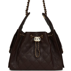 Chanel Small 25 Hobo Bag Dark Brown Caviar Gold Hardware
