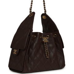 Chanel Small 25 Hobo Bag Dark Brown Caviar Gold Hardware