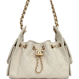 Chanel Mini 25 Hobo Bag White Caviar Antique Gold Hardware - Thumbnail View 1