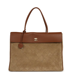Chanel XXL "Urban Essential" Shopping Tote Dark Beige Suede, Camel Grained Calfskin Gold Hardware