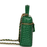 Chanel Top Handle Long Vanity Case with Chain Green Croc Embossed Calfskin Gold Hardware - Thumbnail View 3