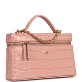 Chanel Top Handle Long Vanity Case with Chain Pink Croc Embossed Calfskin Gold Hardware - Thumbnail View 2