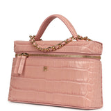 Chanel Top Handle Long Vanity Case with Chain Pink Croc Embossed Calfskin Gold Hardware - Thumbnail View 5