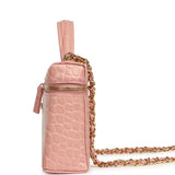 Chanel Top Handle Long Vanity Case with Chain Pink Croc Embossed Calfskin Gold Hardware - Thumbnail View 3