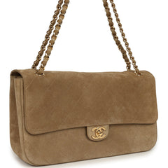 Chanel Maxi "Souplissimo" Small Flap Bag Dark Beige Suede Gold Hardware