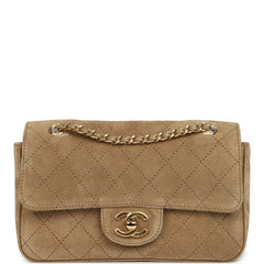 Chanel Mini "Souplissimo" Flap Bag Beige Suede Gold Hardware