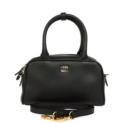 Chanel Mini Bowling Bag with Strap Black Calfskin Gold Hardware