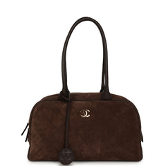 Chanel Small "Perfect Bowling" Bag Dark Brown Suede Gold Hardware