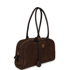 Chanel Small "Perfect Bowling" Bag Dark Brown Suede Gold Hardware