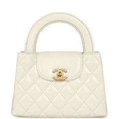Chanel Small Kelly Shopper White Shiny Aged Calfskin Brushed Gold Hardware
