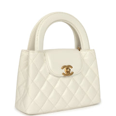 Chanel Small Kelly Shopper White Shiny Aged Calfskin Brushed Gold Hardware