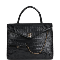 Chanel Top Handle Envelope Flap Bag Grey Croc Embossed Calfskin Gold Hardware