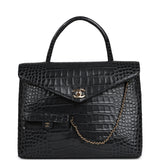 Chanel Top Handle Envelope Flap Bag Grey Croc Embossed Calfskin Gold Hardware - Thumbnail View 1
