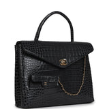 Chanel Top Handle Envelope Flap Bag Grey Croc Embossed Calfskin Gold Hardware - Thumbnail View 2