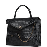 Chanel Top Handle Envelope Flap Bag Grey Croc Embossed Calfskin Gold Hardware - Thumbnail View 5