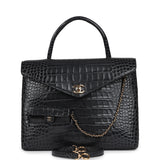 Chanel Top Handle Envelope Flap Bag Grey Croc Embossed Calfskin Gold Hardware - Thumbnail View 7
