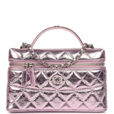 Chanel Trendy Top Handle Long Vanity Case with Chain Pink Metallic Calfskin Silver Hardware - Thumbnail View 1