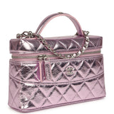 Chanel Trendy Top Handle Long Vanity Case with Chain Pink Metallic Calfskin Silver Hardware - Thumbnail View 2