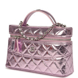 Chanel Trendy Top Handle Long Vanity Case with Chain Pink Metallic Calfskin Silver Hardware - Thumbnail View 5