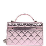 Chanel Trendy Top Handle Long Vanity Case with Chain Pink Metallic Calfskin Silver Hardware - Thumbnail View 4