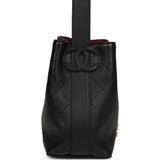 Chanel "CC Loop" Drawstring Bucket Bag with Leather Strap Black, Burgundy Calfskin Gold Hardware - Thumbnail View 3