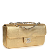 Chanel East West Flap Bag Gold Metallic Lizard Embossed Calfskin Silver Hardware - Thumbnail View 2