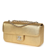 Chanel East West Flap Bag Gold Metallic Lizard Embossed Calfskin Silver Hardware - Thumbnail View 5