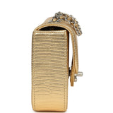 Chanel East West Flap Bag Gold Metallic Lizard Embossed Calfskin Silver Hardware - Thumbnail View 3