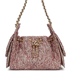 Chanel Mini 25 Hobo Bag Light Beige, Red, White Blue Tweed Boucle Gold Hardware