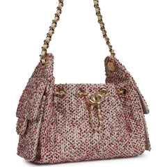 Chanel Mini 25 Hobo Bag Light Beige, Red, White Blue Tweed Boucle Gold Hardware