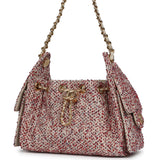 Chanel Mini 25 Hobo Bag Light Beige, Red, White Blue Tweed Boucle Gold Hardware - Thumbnail View 5