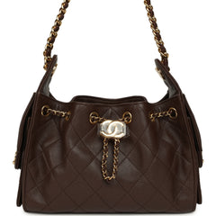 Chanel Mini 25 Hobo Bag Dark Brown Caviar Gold Hardware