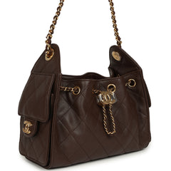 Chanel Mini 25 Hobo Bag Dark Brown Caviar Gold Hardware