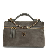 Chanel Top Handle Long Vanity Case with Chain Dark Grey Suede Gold Hardware - Thumbnail View 1