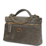 Chanel Top Handle Long Vanity Case with Chain Dark Grey Suede Gold Hardware - Thumbnail View 5