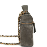 Chanel Top Handle Long Vanity Case with Chain Dark Grey Suede Gold Hardware - Thumbnail View 3