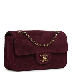 Chanel Mini "Souplissimo" Flap Bag Burgundy Suede Gold Hardware