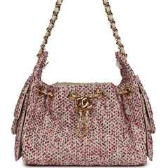 Chanel Mini 25 Hobo Bag Light Beige, Red, White Blue Tweed Boucle Gold Hardware