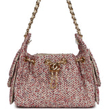 Chanel Mini 25 Hobo Bag Light Beige, Red, White Blue Tweed Boucle Gold Hardware - Thumbnail View 1