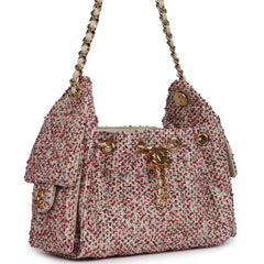 Chanel Mini 25 Hobo Bag Light Beige, Red, White Blue Tweed Boucle Gold Hardware