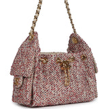 Chanel Mini 25 Hobo Bag Light Beige, Red, White Blue Tweed Boucle Gold Hardware - Thumbnail View 2