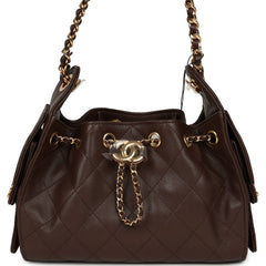 Chanel Mini 25 Hobo Bag Dark Brown Caviar Gold Hardware