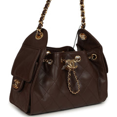 Chanel Mini 25 Hobo Bag Dark Brown Caviar Gold Hardware
