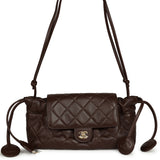 Chanel Drawstring Flap Bag with Leather Strap Dark Brown Lambskin Gold Hardware - Thumbnail View 1